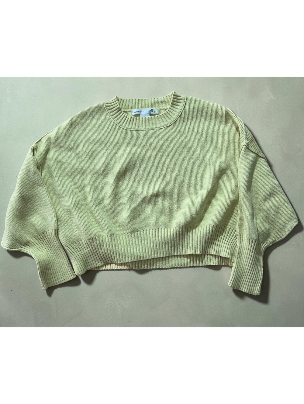 Altar'd State Yellow Ribbed Knit Cropped Crewneck Sweater - Size S